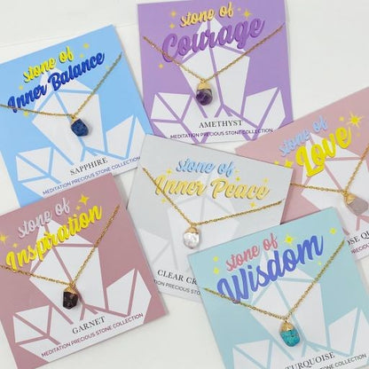 18K Gold Meditation Stone Pendant Necklaces with Meaningful Cards