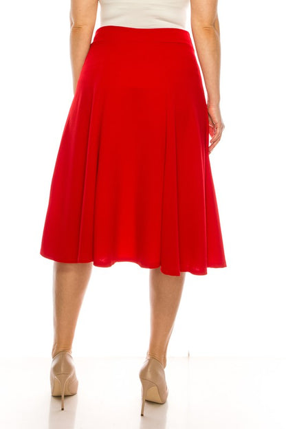 MOA Collection Plus Size Paneled A-Line Midi Skirt with Banded Waist