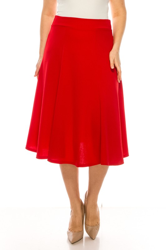 MOA Collection Plus Size Paneled A-Line Midi Skirt with Banded Waist