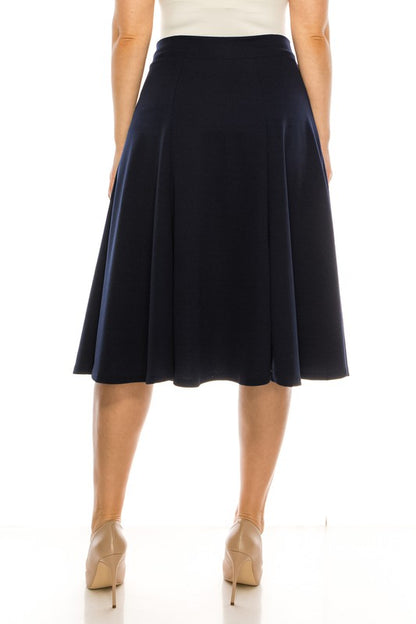 MOA Collection Plus Size Paneled A-Line Midi Skirt with Banded Waist