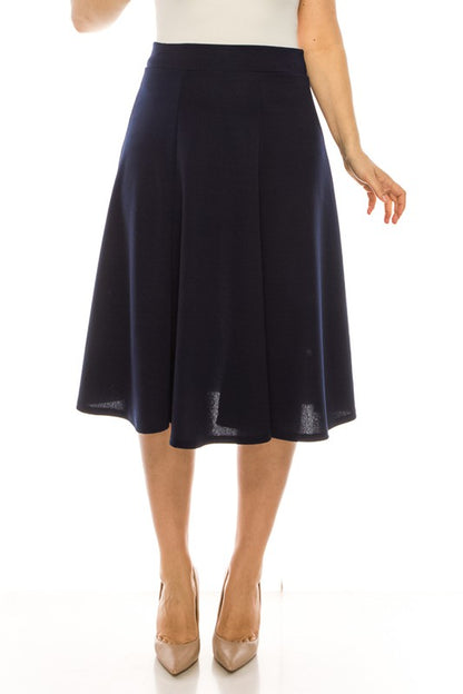 MOA Collection Plus Size Paneled A-Line Midi Skirt with Banded Waist