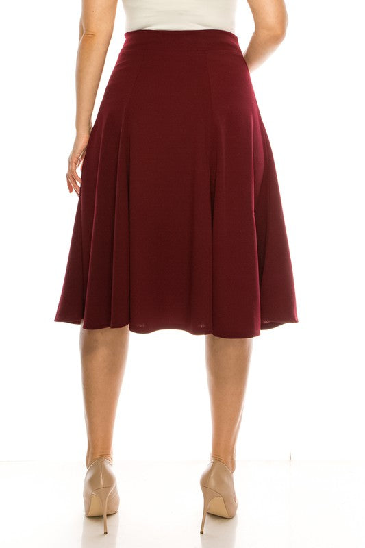 MOA Collection Plus Size Paneled A-Line Midi Skirt with Banded Waist