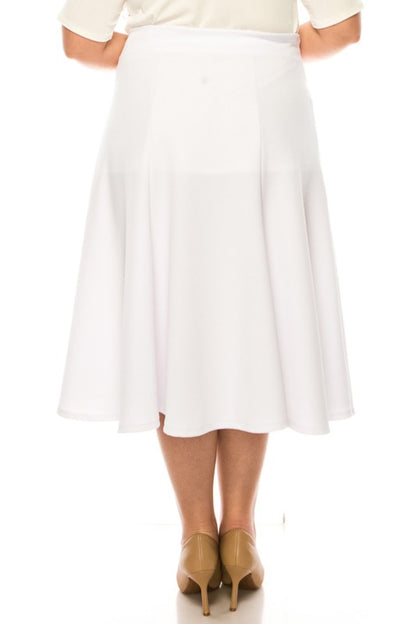 MOA Collection Plus Size Paneled A-Line Midi Skirt with Banded Waist