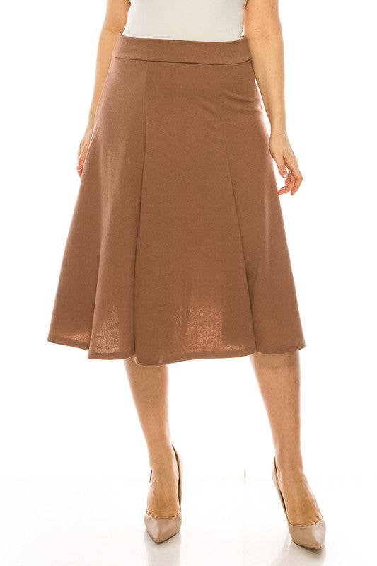 MOA Collection Plus Size Paneled A-Line Midi Skirt with Banded Waist