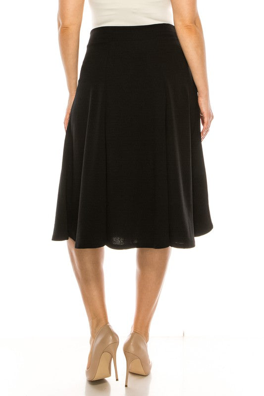 MOA Collection Plus Size Paneled A-Line Midi Skirt with Banded Waist