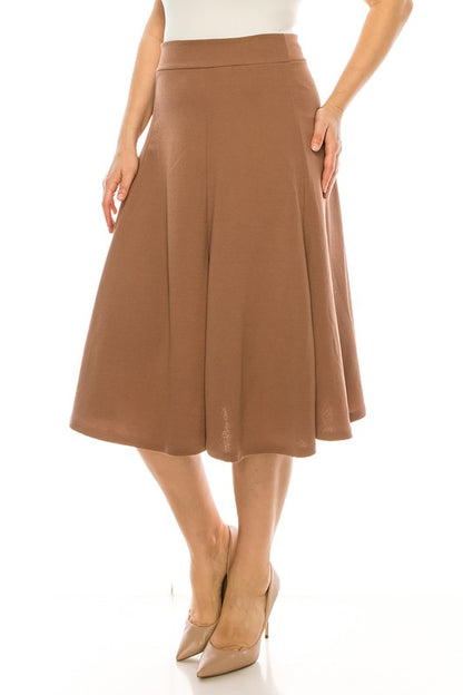 MOA Collection Plus Size Paneled A-Line Midi Skirt with Banded Waist