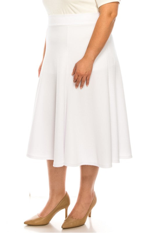 MOA Collection Plus Size Paneled A-Line Midi Skirt with Banded Waist