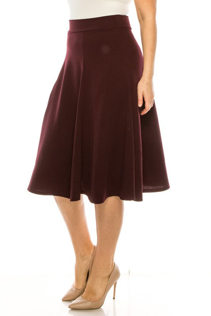 MOA Collection Plus Size Paneled A-Line Midi Skirt with Banded Waist