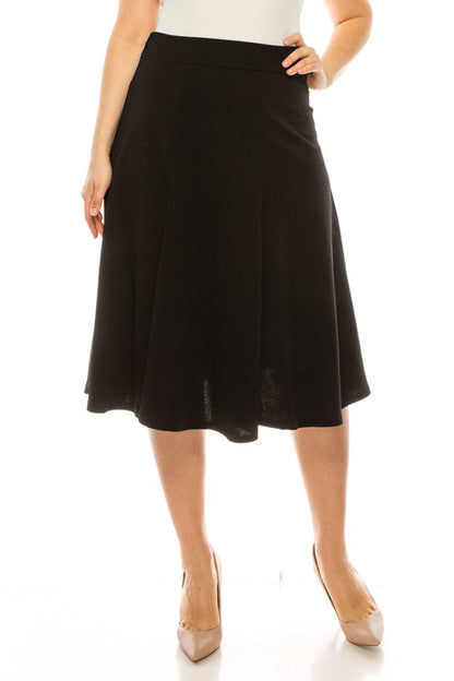 MOA Collection Plus Size Paneled A-Line Midi Skirt with Banded Waist