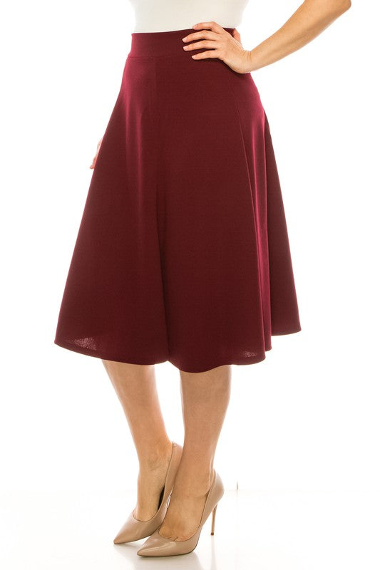 MOA Collection Plus Size Paneled A-Line Midi Skirt with Banded Waist