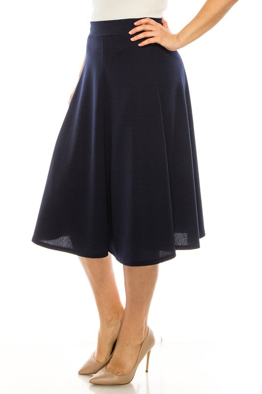 MOA Collection Plus Size Paneled A-Line Midi Skirt with Banded Waist