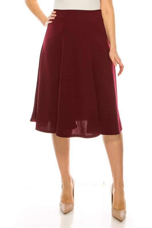 MOA Collection Plus Size Paneled A-Line Midi Skirt with Banded Waist