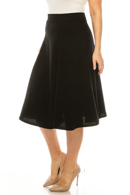 MOA Collection Plus Size Paneled A-Line Midi Skirt with Banded Waist