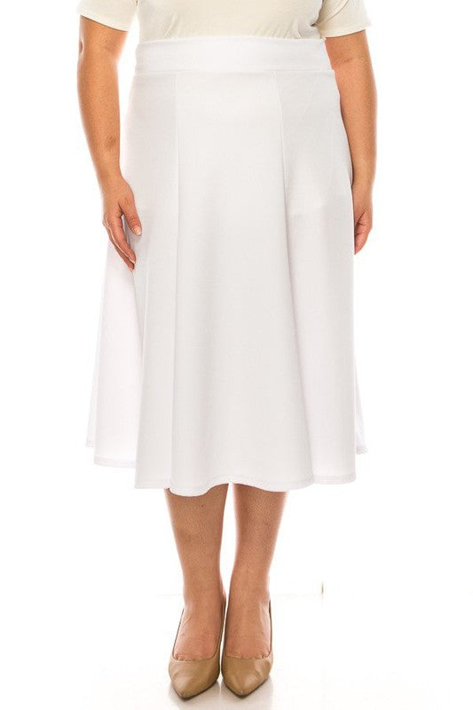 MOA Collection Plus Size Paneled A-Line Midi Skirt with Banded Waist