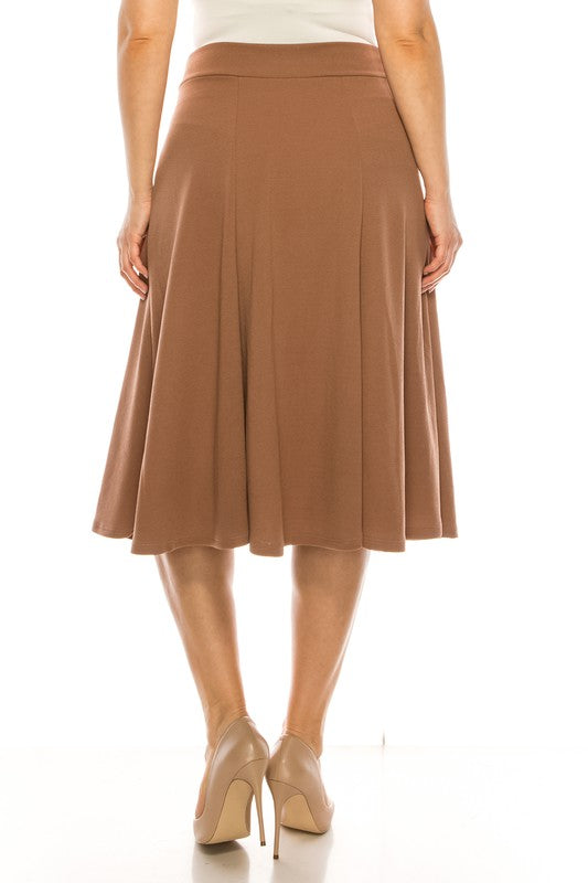 MOA Collection Plus Size Paneled A-Line Midi Skirt with Banded Waist