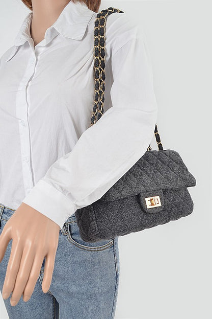 Denim Quilted Convertible Shoulder Bag