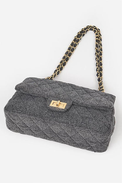 Denim Quilted Convertible Shoulder Bag