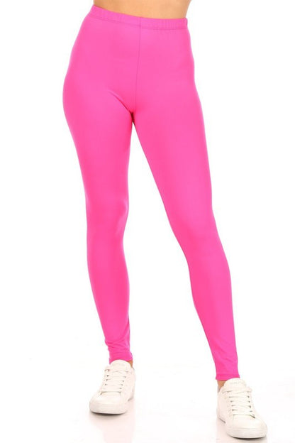 Solid High Rise Fitted Leggings - Comfortable and Stylish with Elastic Waistband