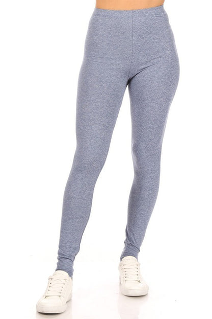 Solid High Rise Fitted Leggings - Comfortable and Stylish with Elastic Waistband