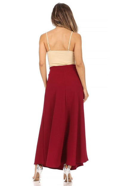 Solid High Waisted A-Line Midi Skirt - Elegant and Comfortable with Elastic Waist