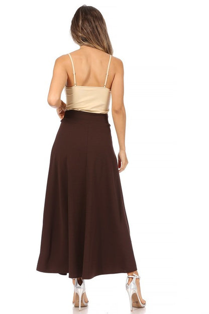 Solid High Waisted A-Line Midi Skirt - Elegant and Comfortable with Elastic Waist