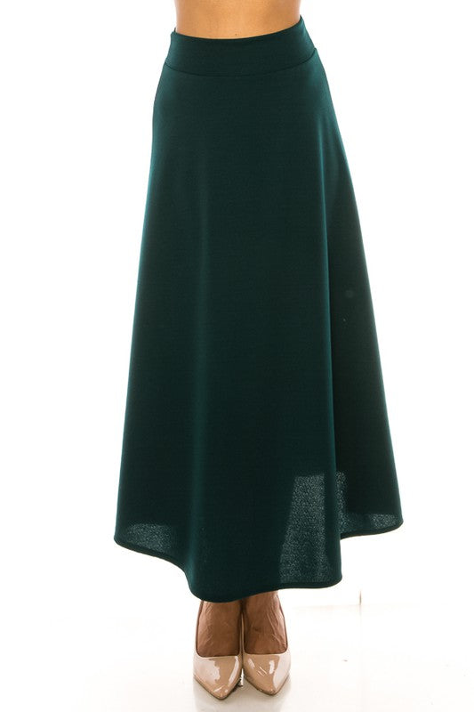 Solid High Waisted A-Line Midi Skirt - Elegant and Comfortable with Elastic Waist