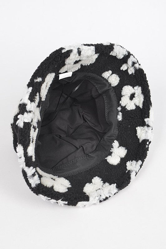 Flower Printed Faux Fur Bucket Hat