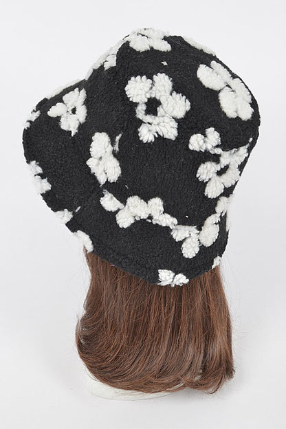 Flower Printed Faux Fur Bucket Hat