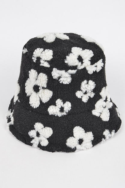 Flower Printed Faux Fur Bucket Hat