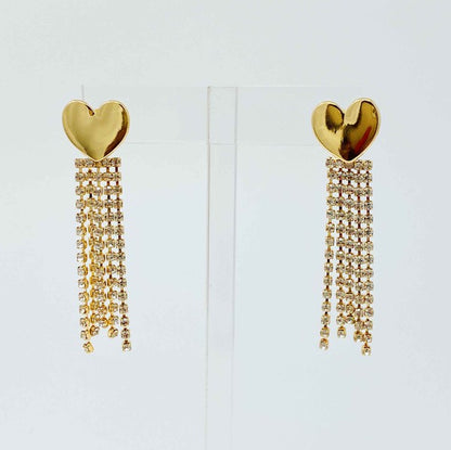 Heart Shine Stream Earrings - Gold Plated Brass with CZ Chain Strands