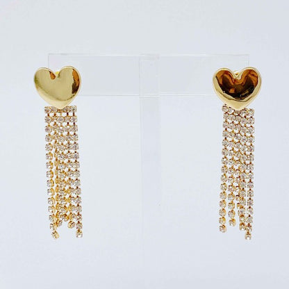 Heart Shine Stream Earrings - Gold Plated Brass with CZ Chain Strands