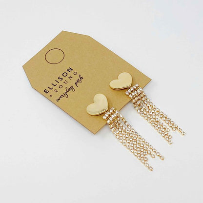 Heart Shine Stream Earrings - Gold Plated Brass with CZ Chain Strands