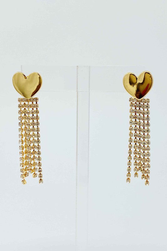 Heart Shine Stream Earrings - Gold Plated Brass with CZ Chain Strands