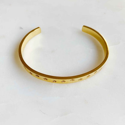 18K Gold Milky Way Open Bangle Bracelet - Shiny Star Design