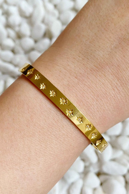 18K Gold Milky Way Open Bangle Bracelet - Shiny Star Design