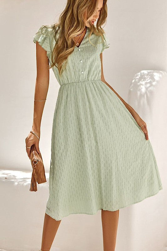 V-neck Ruffle Sleeve Dress