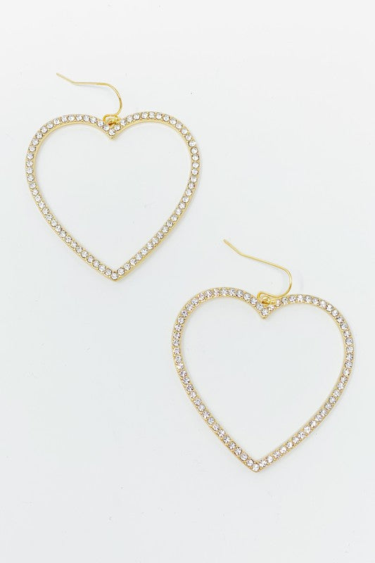 18k Gold Heart Fish Hook Earrings - Big, Elegant, and CZ-encrusted