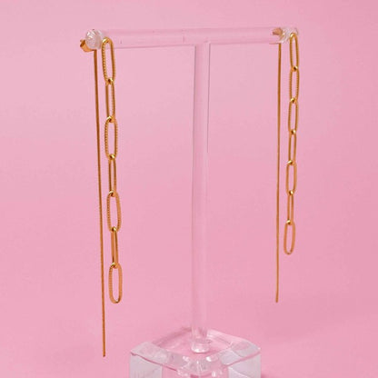 18k Gold Double Chain Drop Earrings - Stand Out with Edgy Style and Versatility