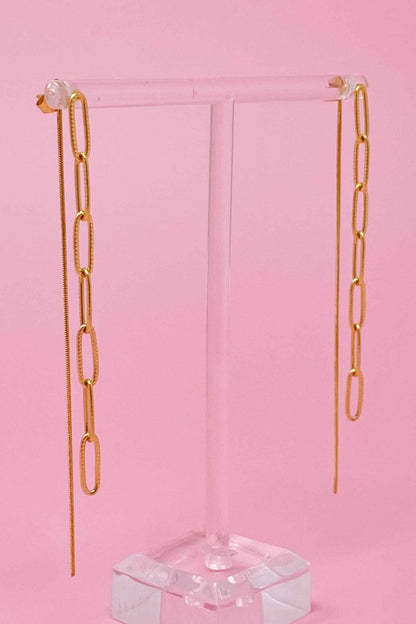 18k Gold Double Chain Drop Earrings - Stand Out with Edgy Style and Versatility