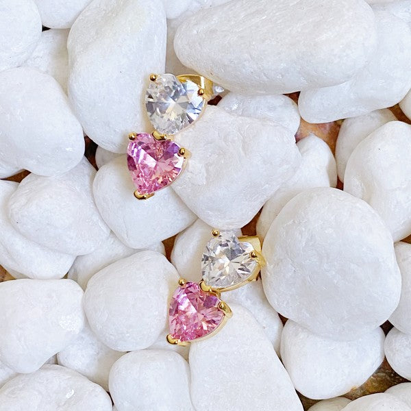 18k Gold Two Colors Of Love Earrings - Sparkling Heart-shaped Jewelry