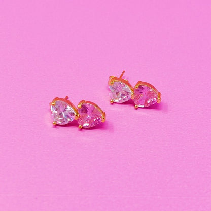 18k Gold Two Colors Of Love Earrings - Sparkling Heart-shaped Jewelry