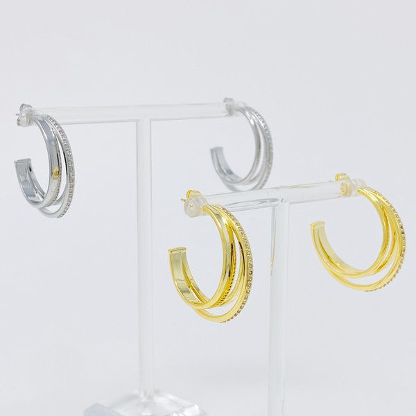 18k Gold Irene Dimensional Hoop Earrings - Stunning 3-Layered Design