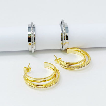 18k Gold Irene Dimensional Hoop Earrings - Stunning 3-Layered Design