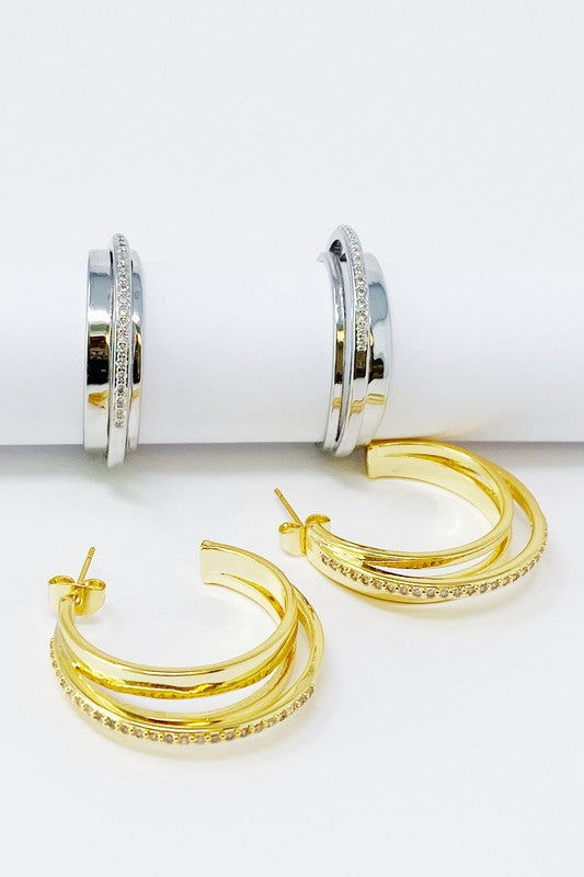 18k Gold Irene Dimensional Hoop Earrings - Stunning 3-Layered Design