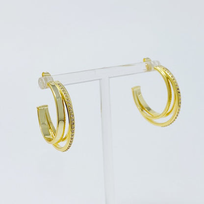 18k Gold Irene Dimensional Hoop Earrings - Stunning 3-Layered Design