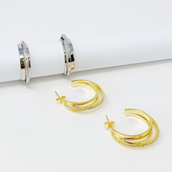 18k Gold Irene Dimensional Hoop Earrings - Stunning 3-Layered Design