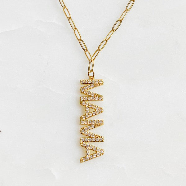 18K Gold Mama Drop Pendant Necklace with Edgy Link Chain