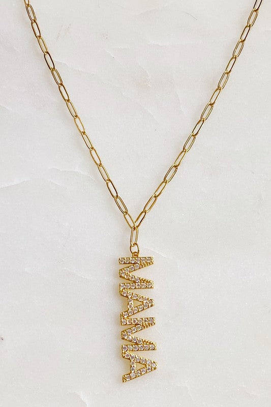 18K Gold Mama Drop Pendant Necklace with Edgy Link Chain