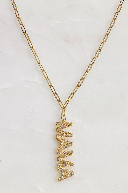 18K Gold Mama Drop Pendant Necklace with Edgy Link Chain