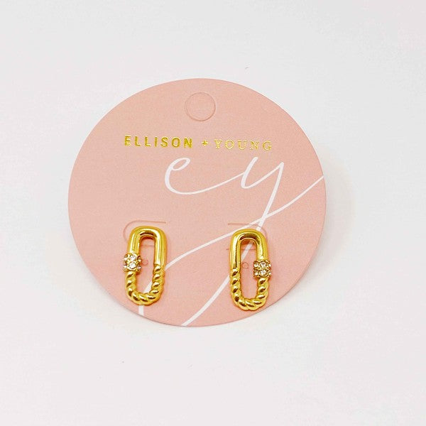 18k Gold Cabled Link Stud Earrings - Edgy Glam for Everyday and Office